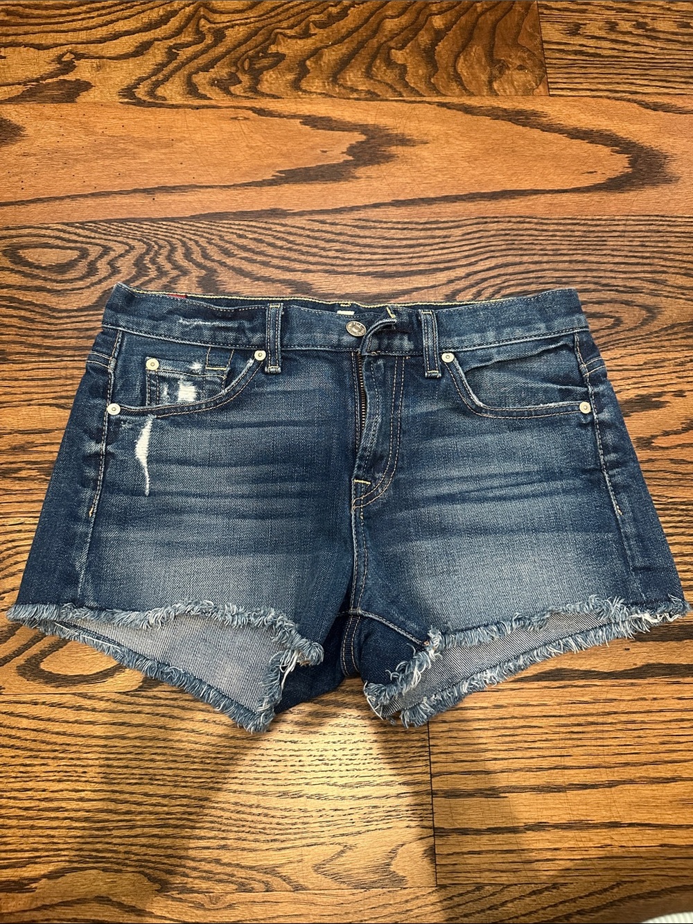 7 For All Mankind Women’s Sz. 26 Dark Blue Frayed Hem Denim Shorts